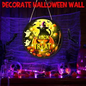 Halloween gatto nero luminoso targhetta sospesa festa decorazione murale ornamenti