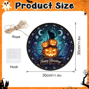 Cartello sospeso zucca luminosa di Halloween decorazione murale con corda e gancio 30cm