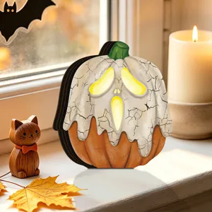 Halloween wooden luminous ornament retro tabletop decoration spooky ghost pumpkin light.