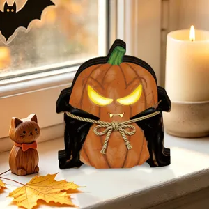 Halloween wooden lighted pumpkin ornament retro desktop decor spooky party festival home decoration
