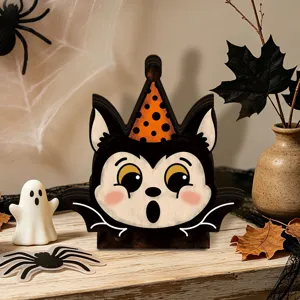Halloween wooden luminous tabletop ornament retro cat tabletop decoration home decor item