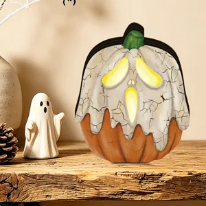 Halloween wooden luminous pumpkin ghost ornament vintage table decor for home holiday party.