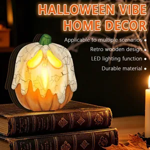 Halloween wooden LED glowing pumpkin ornament retro home decor festive party desktop light