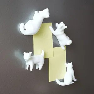 3D Cute Cat Magnetic Fridge Stickers Set White Animal Refrigerator Decals for Notes