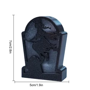 Halloween LED glowing tombstone decoration party prop, 3D printed black ornament.
