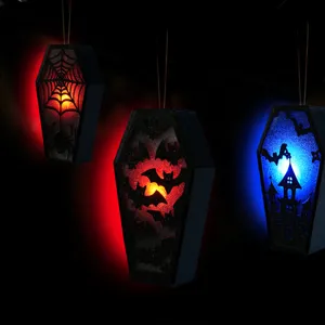 Halloween hanging LED light glowing coffin tombstone party decoration spooky festival props