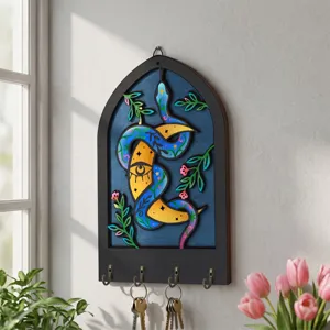 Bohemian wooden key holder wall mount decorative arched key rack for home entry decor