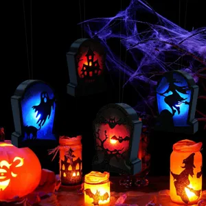 Halloween hanging LED light tombstone coffin glowing party decor pendant spooky props