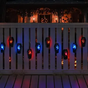 Halloween LED Coffin Hanging Lights Glowing Tombstone Party Decoration Props Outdoor Decor