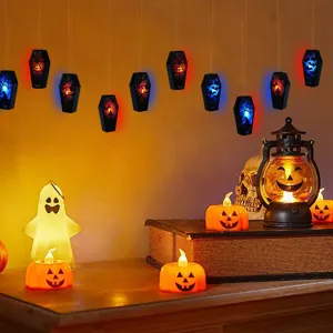 Halloween hanging LED coffin lights spooky party decoration glowing props for festival room decor
