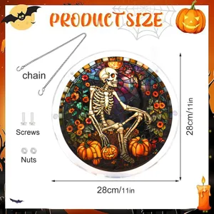 Décoration de fenêtre Halloween en acrylique avec squelette et citrouille, 28cm avec chaîne.