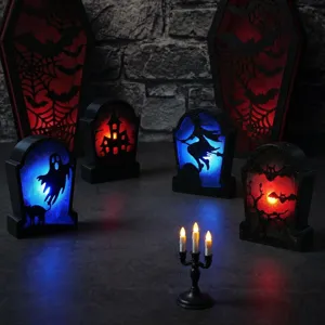 Halloween LED glowing tombstone coffin light props spooky party decoration indoor ornaments