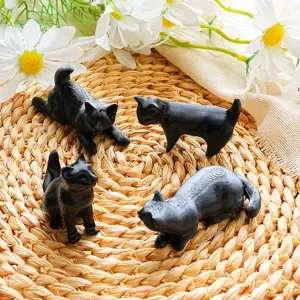 Cute 3D printed black cat fridge magnets set, perfect for kitchen refrigerator decor.