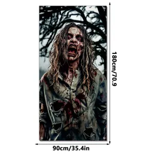 Halloween zombie banner scary door curtain holiday party scary hanging flag decor 90x180cm