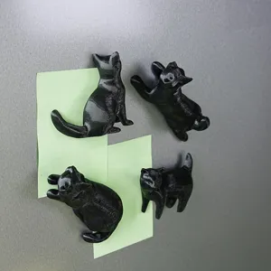 3D printed black cat fridge magnets cute animal memo note paper holders set