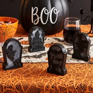 Halloween LED tombstone lights resin glowing grave decor spooky party ornaments set