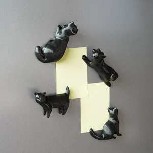 3D printed black cat fridge magnets set, cute magnetic animal memo clips for home and office decor.