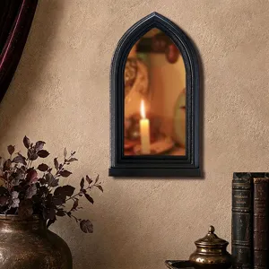 Gothic arch wall mirror decorative fake window mirror for home decor, vintage style black.