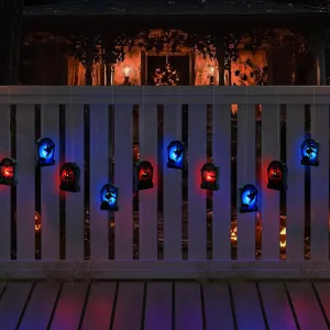Halloween hanging LED light tombstone coffin glowing party decorative pendant detail view