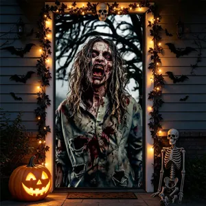 Halloween Horror Zombie Door Curtain Banner Polyester Fabric Spooky Party Decoration Props Background Hanging Flag