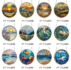 Acrylic suncatcher window hanging stained glass style circular nature landscape decor