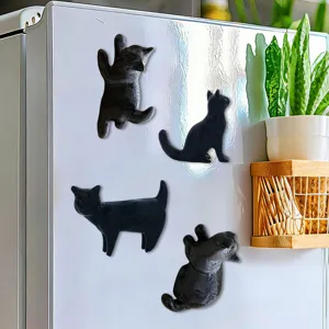 3D printed black cat fridge magnets set, cute magnetic stickers for kitchen refrigerator decoration.