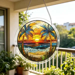 Attrape-soleil acrylique coucher de soleil tropical vitrail pendentif puzzle suspendu balcon