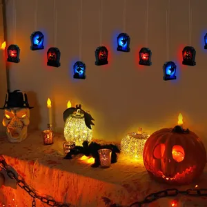 Halloween LED hanging tombstone coffin lights scary party festival indoor decoration props