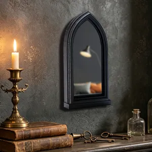 Gothic arched window wall mirror black vintage decorative mirror for home wall decor.