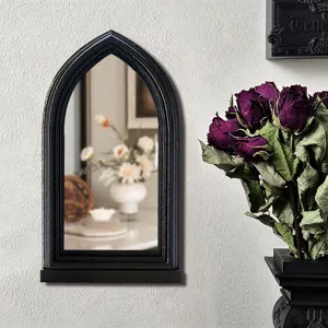 Gothic arched window wall mirror black vintage decorative mirror detailed view home decor
