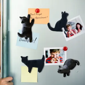 3D printed black cat fridge magnets, cute animal magnetic stickers for kitchen decor notes.