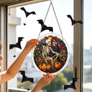 Attrape-soleil acrylique Halloween suspension fenetre squelette citrouille vitrail