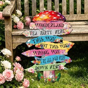 Panneau décoratif en bois Alice au pays des merveilles jardin extérieur pancarte