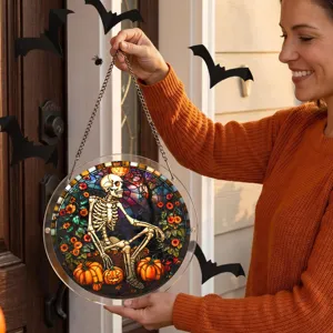 Halloween vitrail acrylique attrape-soleil decoration pendaison fenetre squelette citrouille