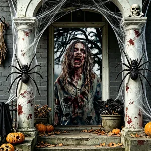 Halloween scary zombie door banner decoration spooky party hanging backdrop prop detail view