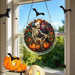 Halloween vitrail squelette acrylique attrape-soleil décoration de fenêtre suspendue