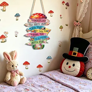 Panneau suspendu en bois Alice au Pays des Merveilles décoration murale de fête