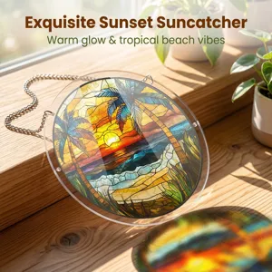 Magnifique attrape-soleil en acrylique avec motif de palmier tropical, idéal pour fenêtre.