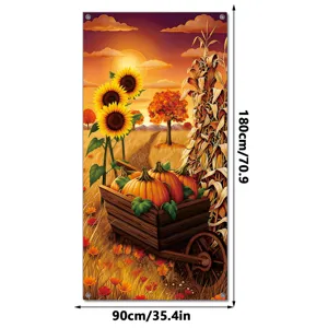 Thanksgiving pumpkin sunflower fabric banner autumn harvest home decor hanging flag 180x90cm