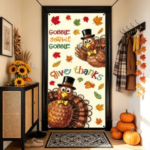 Thanksgiving turkey fabric door curtain autumn pumpkin holiday home indoor decor banner