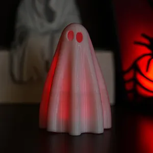 Halloween leuchtende Geist Nachtlicht, weiße Geisterfigur mit rotem LED Licht für Party Deko.