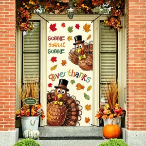 Thanksgiving pumpkin turkey fabric door banner holiday home decoration hanging curtain
