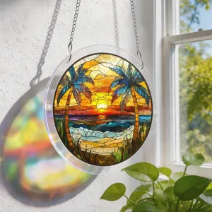 Acrylique vitrail coucher de soleil tropical attrape-soleil suspension fenetre deco