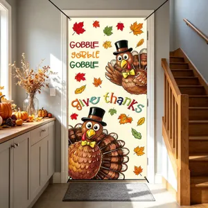 Thanksgiving Turkey Door Banner Autumn Harvest Holiday Decor Fabric Hanging Curtain Party