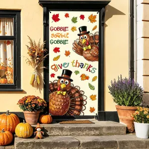 Thanksgiving door banner turkey autumn leaves hanging flag holiday home decor party sign