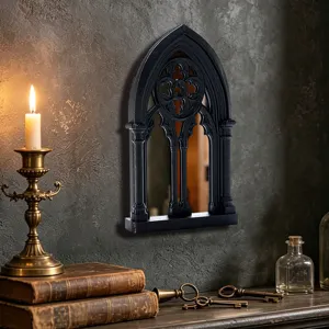 Gothic arch window mirror home wall decor dark vintage style resin ornament detail view