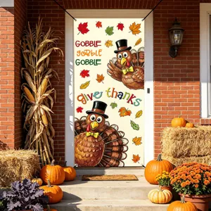 Thanksgiving door banner pumpkin turkey hanging flag autumn harvest home holiday decoration fabric