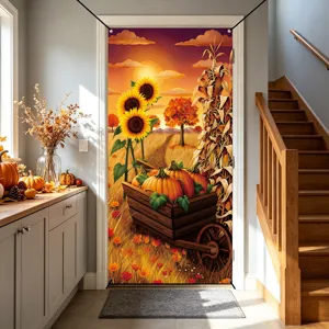 Thanksgiving autumn harvest pumpkin sunflower door cover fabric banner holiday decor