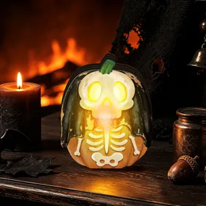 Halloween wooden glowing ornament retro tabletop decor spooky holiday home decoration light up