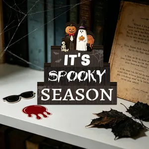 Halloween wooden table decoration tiered sign spooky season pumpkin ghost desktop display
